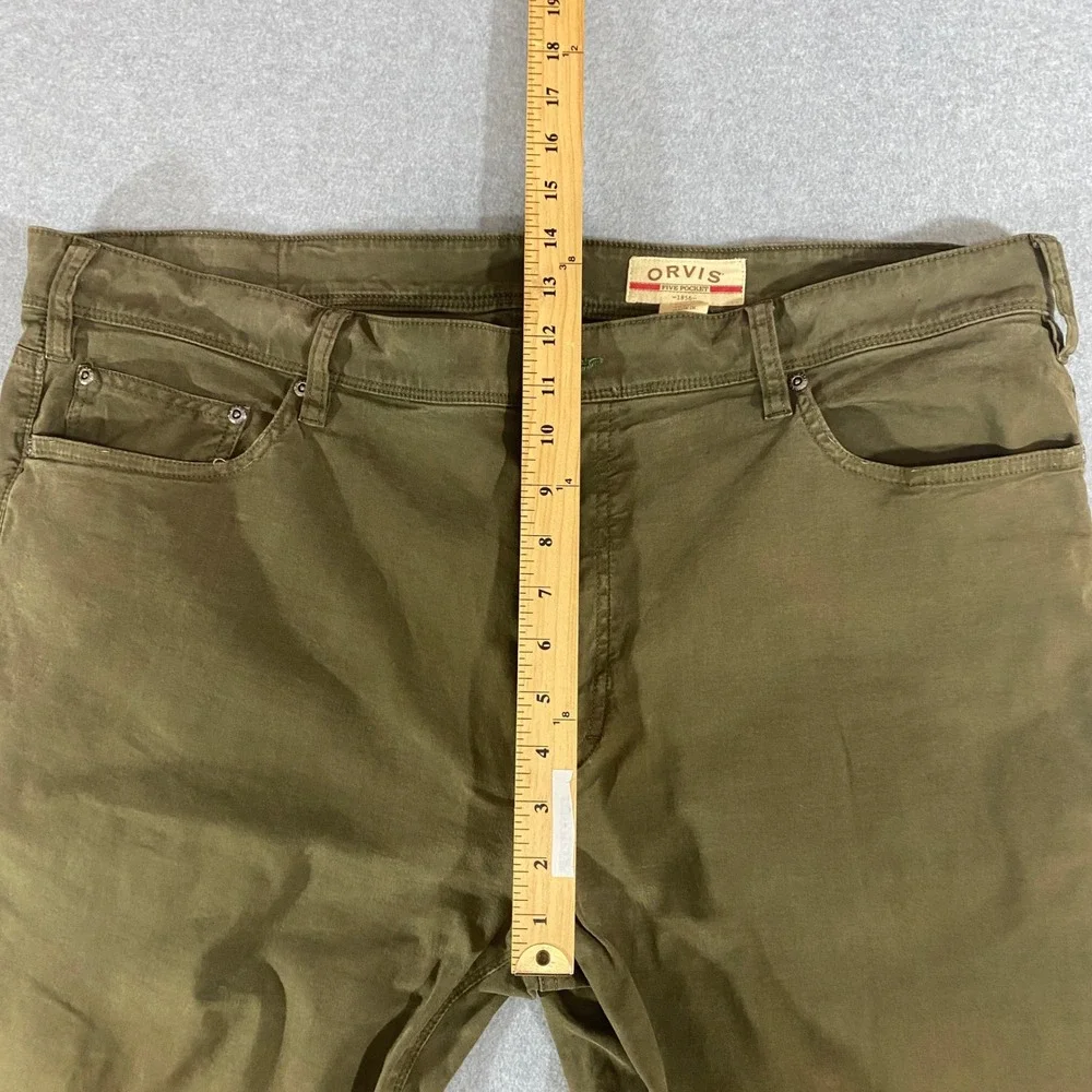 Orvis Five Pocket Pants Mens 42x29 Olive Green Cotton Stretch Straight Leg Twill
